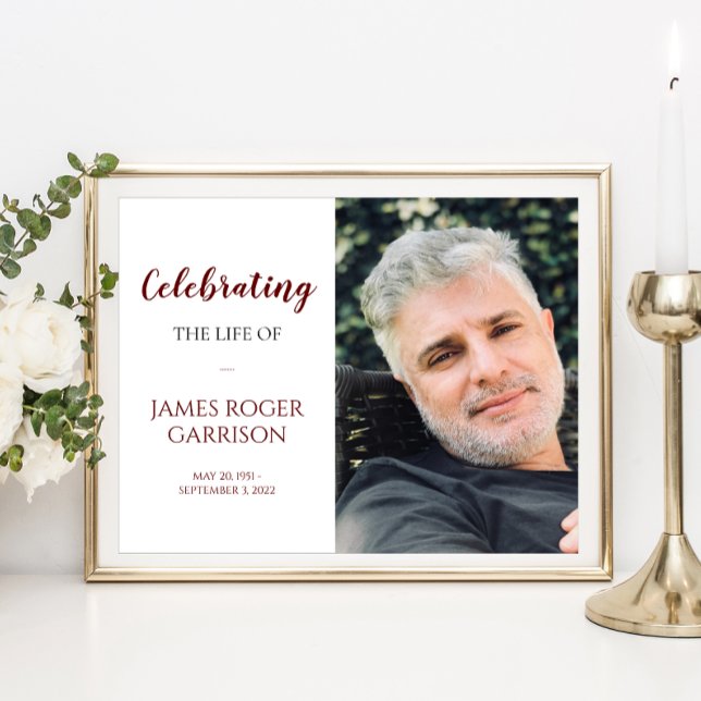 Poster Elegante Celebração da Vida em Vermelho Foto Comem (Criador carregado)