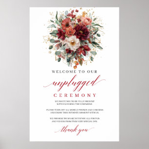 Poster Elegante Cerimônia de Outono Burgundy Floral Sem F