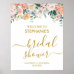 Poster Elegante Chá de panela Floral Bem-vindo