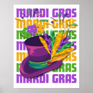 Poster Elegante Chapéu Alto Capuchon MARDI GRAS