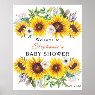 Poster Elegante Chuva de Bebê Amarelo Girassol Flor