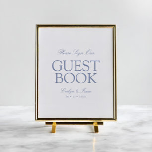 Poster Elegante Clássico do Livro de Convidados Dusty Blu