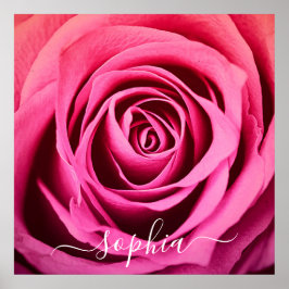 Poster Elegante Cor-de-rosa rosa Flor Foto Adicionar Nome