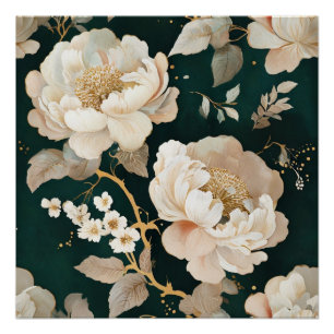 Póster Elegante Cream Peony Floral Glossy Poster - Vintag