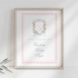 Poster Elegante Crista de Monograma Chuvada de Bebê Perso