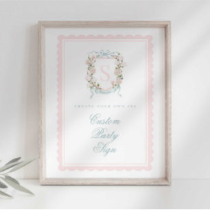 Poster Elegante Crista de Monograma Chuvada de Bebê Perso