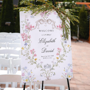 Poster Elegante Crista Floral Rococó de Boas-Vindas de Ca