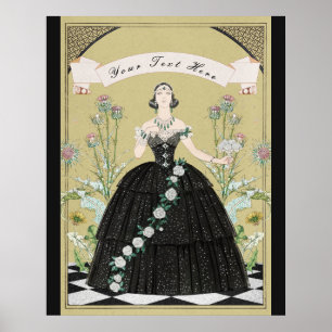 Poster Elegante Dama Gótica Vitoriana Rosas Brancas Cardo