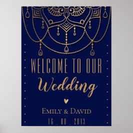 Poster Elegante Desenho Tradicional Indiano Azul Bem-Vind