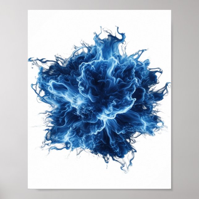 Poster Elegante Design de Chama Azul Prata (Frente)