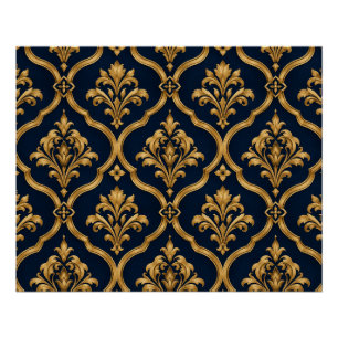 Póster Elegante Design de Motivo Vintage em Damasco Doura