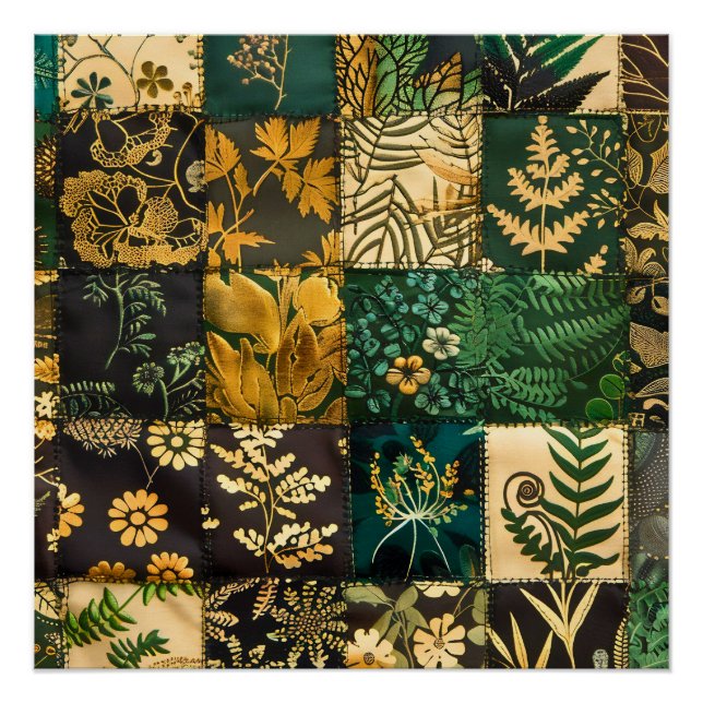 Póster ✨Elegante Design de Patchwork Botânico Floral (Frente)