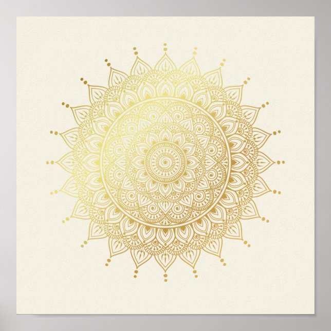 Poster Elegante Dourado em Cream Floral Henna Mandala (Frente)