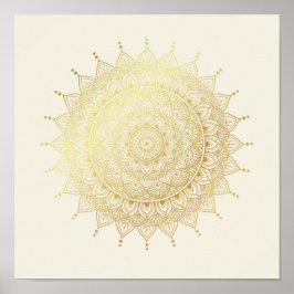 Poster Elegante Dourado em Cream Floral Henna Mandala