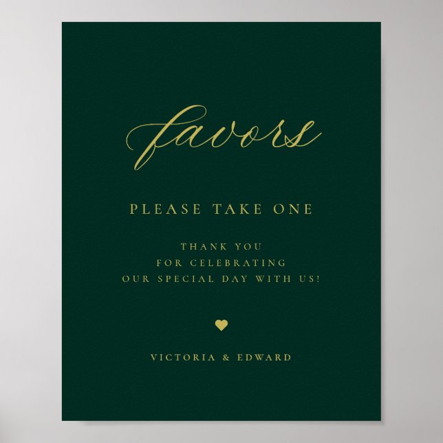 Poster Elegante Dourado Favor do Casamento Verde Emerald (Frente)