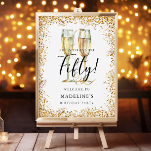 Poster Elegante Dourado Glitter 50th Festa de aniversário