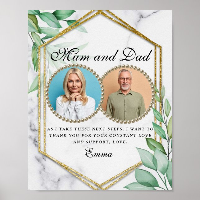 Poster Elegante Dourado Greenery Parents da Noiva (Frente)