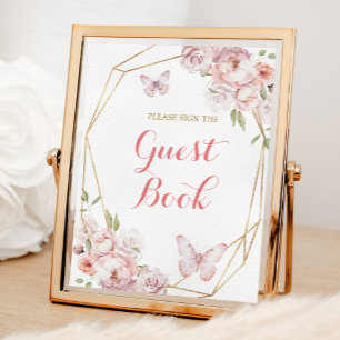 Poster Elegante Dourado Livro de Convidados da Quinceañer