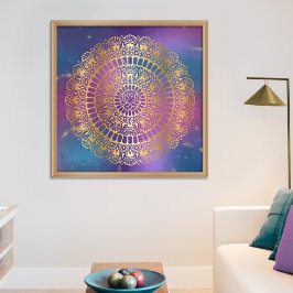 Poster Elegante Dourado na Nebulosa Brilhante Lotus Henna