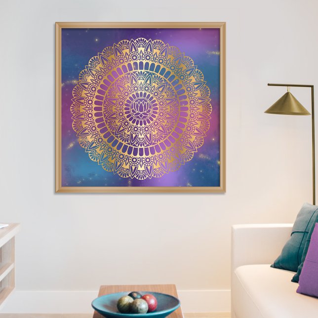 Poster Elegante Dourado na Nebulosa Brilhante Lotus Henna (Criador carregado)