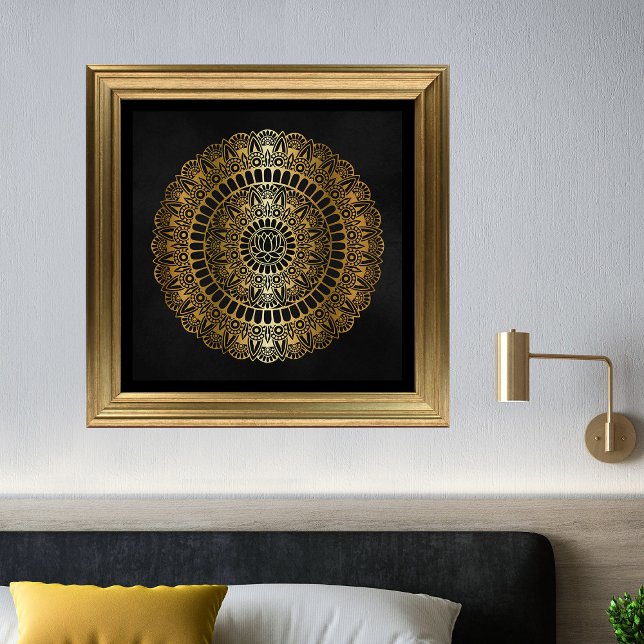 Poster Elegante Dourado no Black Lotus Henna Mandala Impr (Criador carregado)