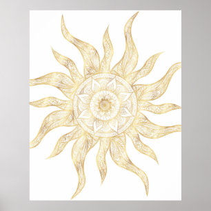 Poster Elegante Dourado Sun Mandala Design