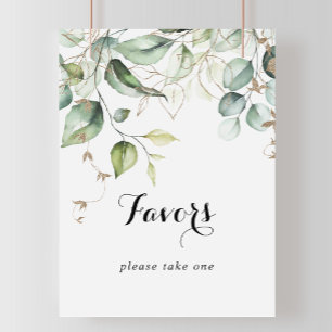 Poster Elegante Dourado Verde Caligrafia Favorece Sinal