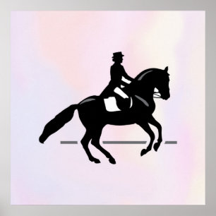 Poster Elegante Dressage Rider em um Fundo de Aquarela