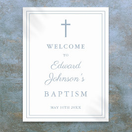 Poster Elegante Dusty Blue Border Sinal de boas-vindas