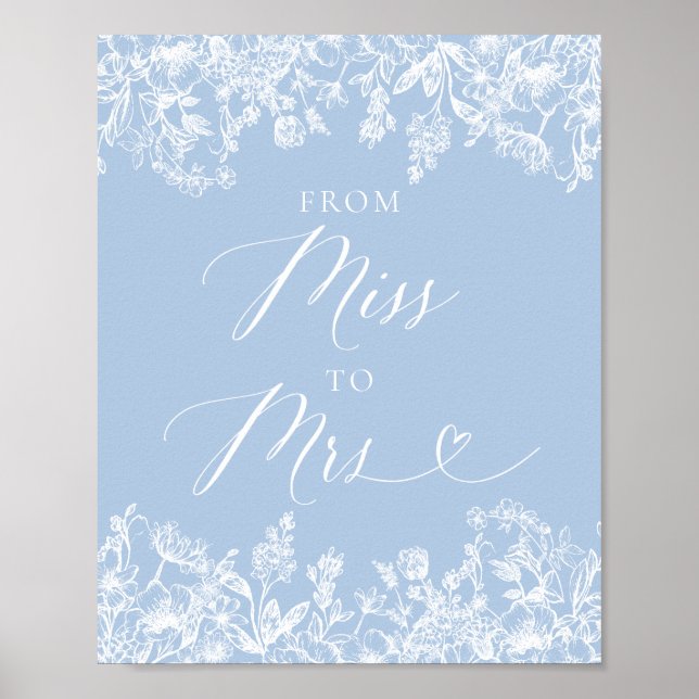 Poster Elegante Dusty Blue Floral da Senhorita para o Sin (Frente)
