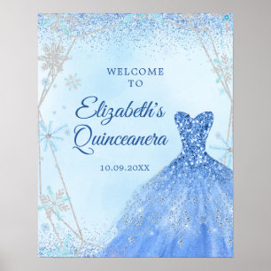 Poster Elegante Dusty Blue Quinceañera Sinal de Boas-vind