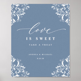 Poster Elegante Dusty Blue Wedding Love é doce sinal
