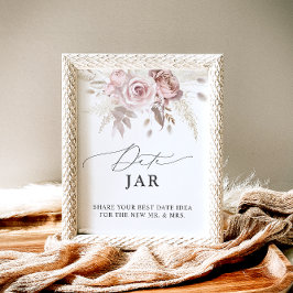 Poster Elegante Dusty Rosa Floral Data Jar Bridal