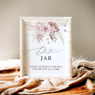 Poster Elegante Dusty Rosa Floral Data Jar Bridal
