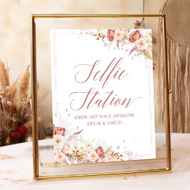 Poster Elegante Dusty Rosa Floral - Sinal de Foto Bridal