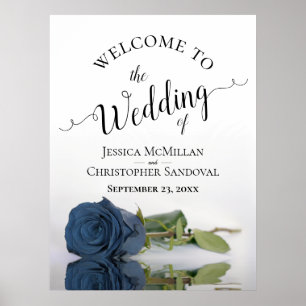Poster Elegante Dusty Steel Blue Rosa Casamento Bem-vindo