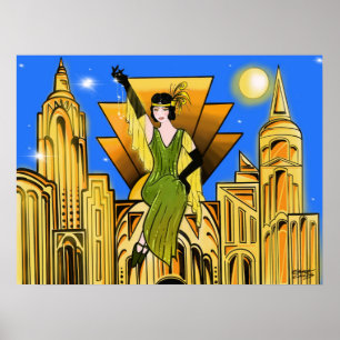Poster elegante e belo Art Deco inspirou