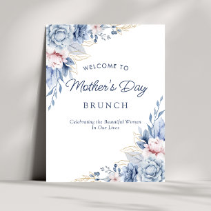 Póster Elegante e Chic Azul Boas-Vindas Brunch do Dia das