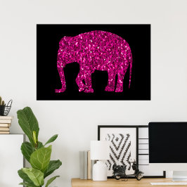 Poster Elegante elefante rosa quente com brilho falso em 