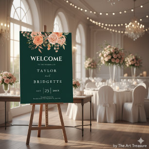 Poster Elegante Emerald Green Floral Casamento outono Bem