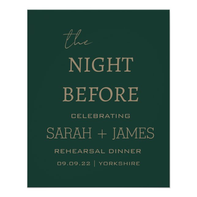 Póster Elegante Esmeralda na Véspera do Jantar de Rehears (Frente)