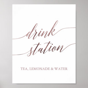 Poster Elegante Estação de Bebidas com Caligrafia em Dour