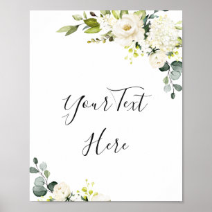 Poster Elegante Eucalipto Rosas Brancas Sinal Floral Post