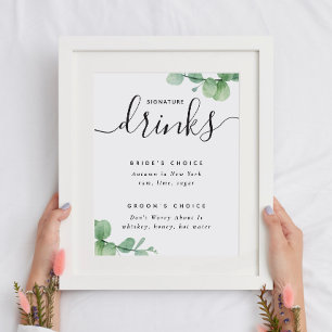 Poster Elegante eucalipto script casamento Bebidas Signat