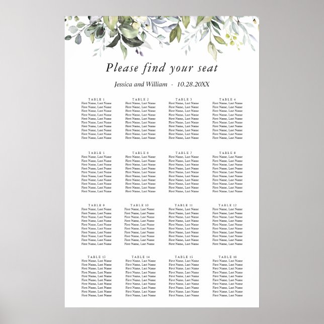 Poster Elegante Eucalyptus 16 Mesas SENTADO (Frente)
