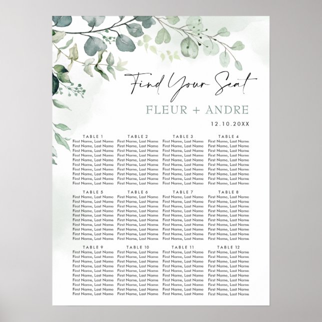 Poster Elegante Eucalyptus Greenery Casamento Gráfico (Frente)