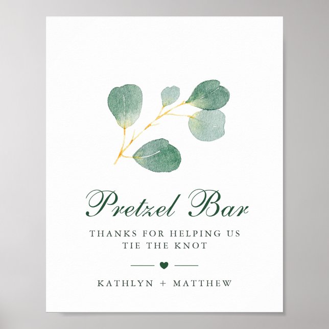 Poster Elegante Eucalyptus Greenery Casamento Pretzel Bar (Criador carregado)