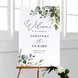 Poster Elegante Eucalyptus Greenery Sinal de Boas-vindas<br><div class="desc">Projetado para coordenar com a nossa coleção de casamento Boho Greenery, esta modelo de sinal de boas-vindas personalizável na orientação paisagística apresenta a cor aquática eucalipto & folhagem de folhas e foi emparelhada com uma elegante caligrafia e uma fonte serif clássica em preto. Para fazer alterações avançadas, selecione a opção...</div>