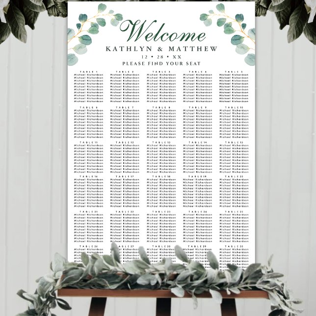 Poster Elegante Eucalyptus Wedding 30 Mesa (Criador carregado)