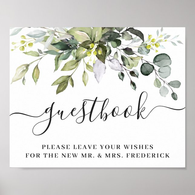 Poster Elegante Eucalyptus Weding Sign Our Guestbook (Frente)